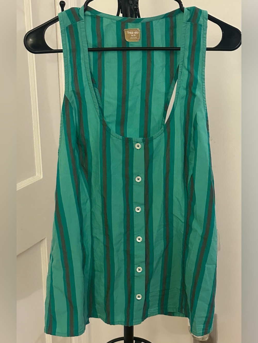 Free People Teal Striped Button-Front Tank Top Size XL